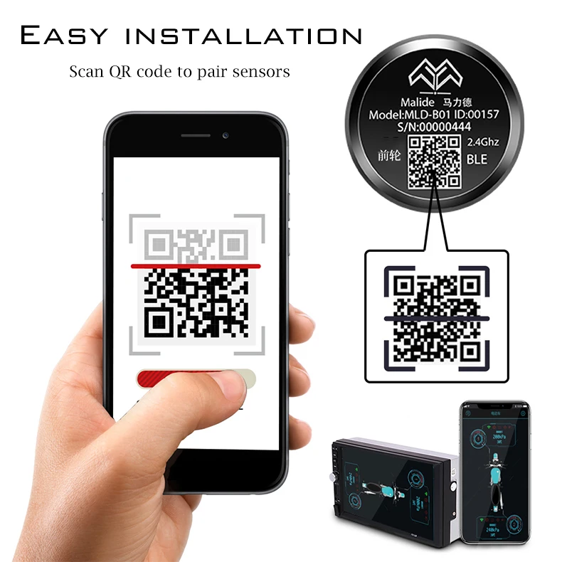 Motorized Bicycle Two Wheels BLE 5.0 Tire Pressure Monitoring System with Mobile App for Motorbike OEM and ODM