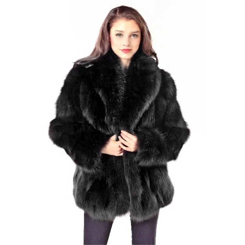 Wholesale Oversize Womens Faux Fur Jacket Elegant Mid Length Fox Fur Coat