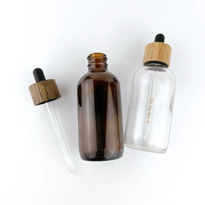 bamboo dropper cap 24 mm cosmetic dropper 24/410 wooden cap with glass pipette for essential oil packaging