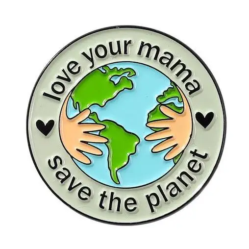 High Quality Wholesale Green Enamel Pins Love the Earth Save the Planet Cartoon Earth Series Diy Metal Pin Badge