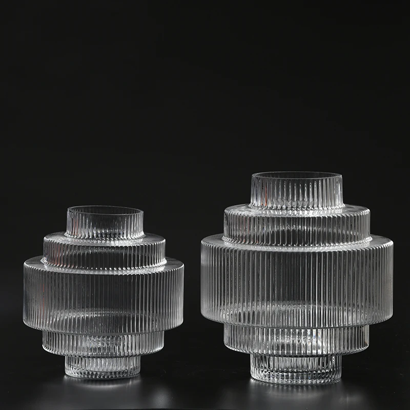 
Transparent vertical stripe fashion design modern style creative glass flower vase on sale 