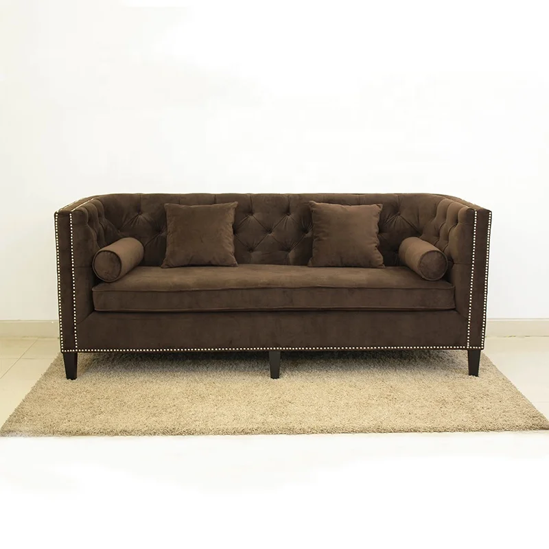 China furniture livingroom bedroom low arm 3 seat sofas Button design wooden fabric furniture(KS-14-3)