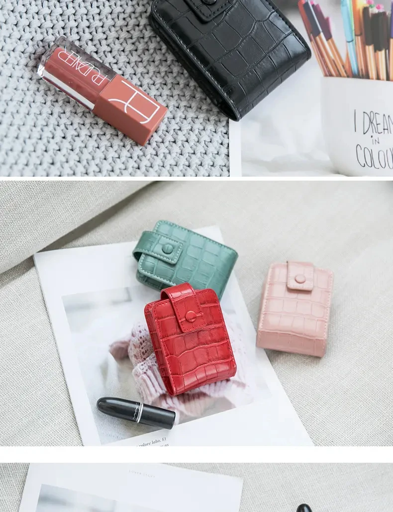 2023 New Style Girl Custom Lipstick Case Waterproof Portable Lipstick Bag Leather Pu Crocodile Pattern Mini Lipstick Case