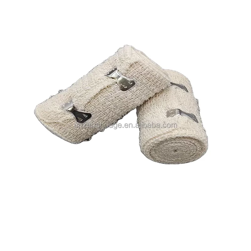 Elastic Wrinkle Raw White With Metal Clip Soft First Aid Kit Accessory Natural Colour Cotton Bandage
