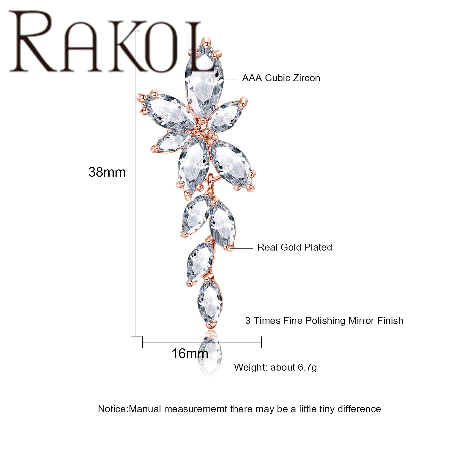 RAKOL EP167 Women Luxury Leaf Shape Wedding Bridal Cubic Zirconia Copper Dangle Earrings