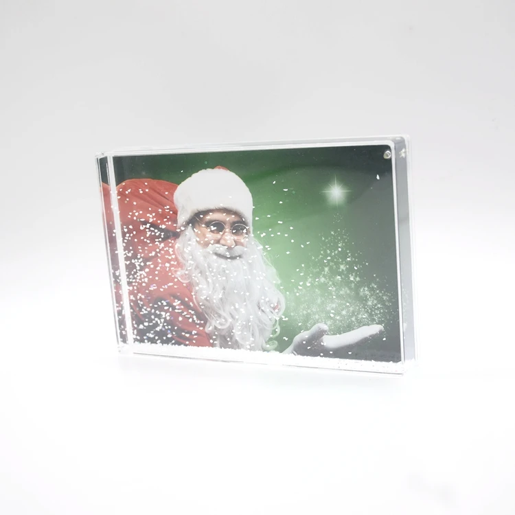 Glitter Picture Frame 4x6 Liquid Best Friends Acrylic Floating Water Globe Photo Frame Cute Family Couple Gift (Snow)