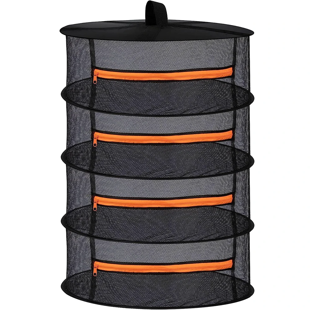 4 Layer 60cm Black Orange Zippers Garden Patio Household Closed Collapsible Mesh Hanging Herb Plant Drying Rack Dry Net