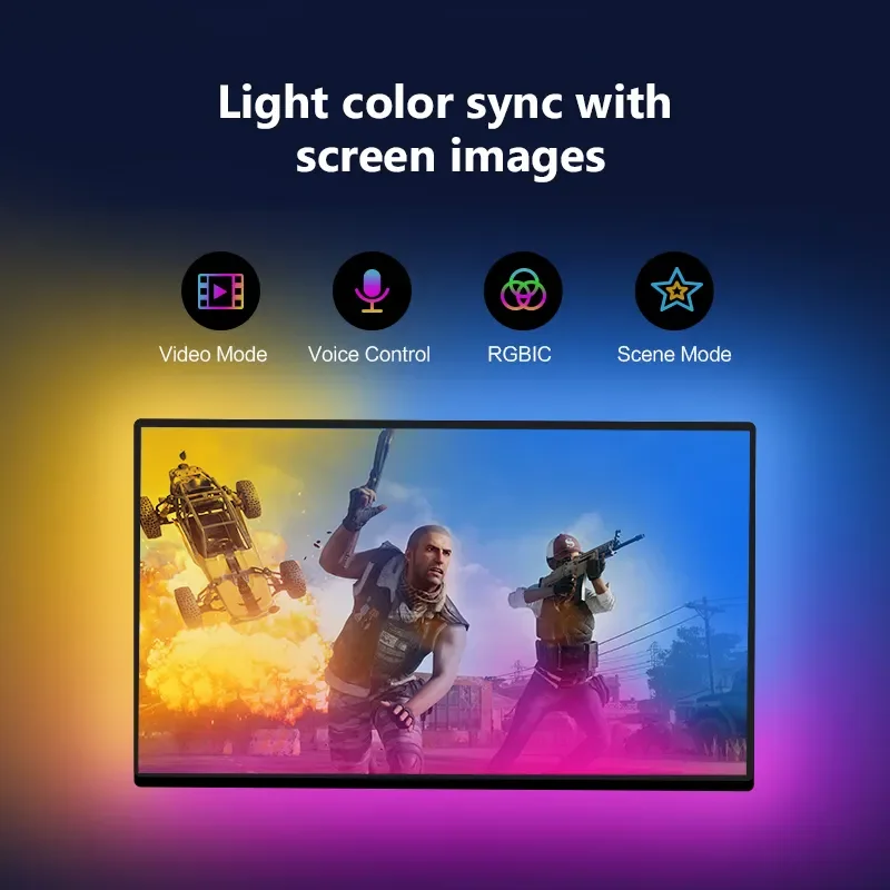 LED TV Backlight RGB IC LED Strip Light 5V USB Powered with APP Remote Control Color Sync TV Backlight Sync to Screen