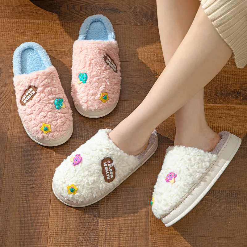Winter Designer unisex slippers 3d pink slippers for women furry plush warm eva rubber slippers