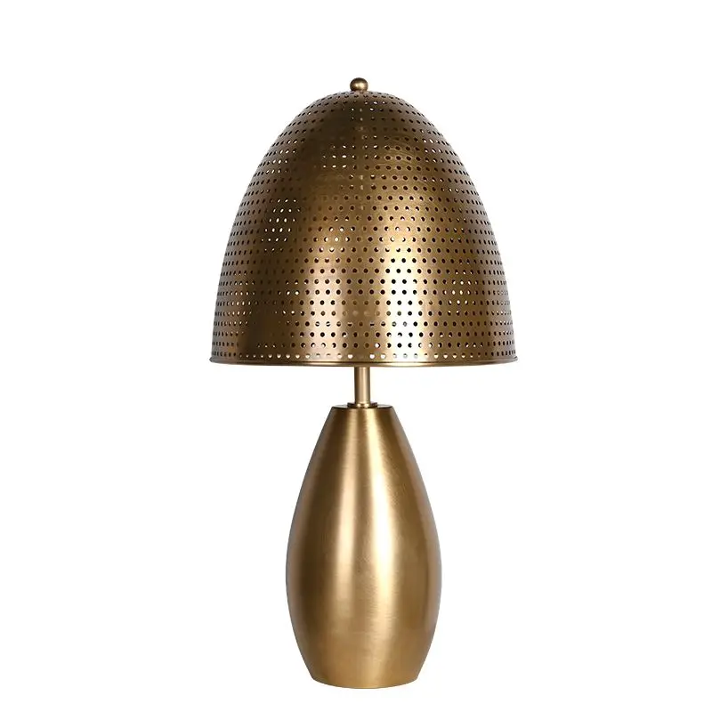 Hollow Out Mushroom Lampshade Home Decorative Desk Light Living Room Bedroom Golden Metal Modern Table Lamp