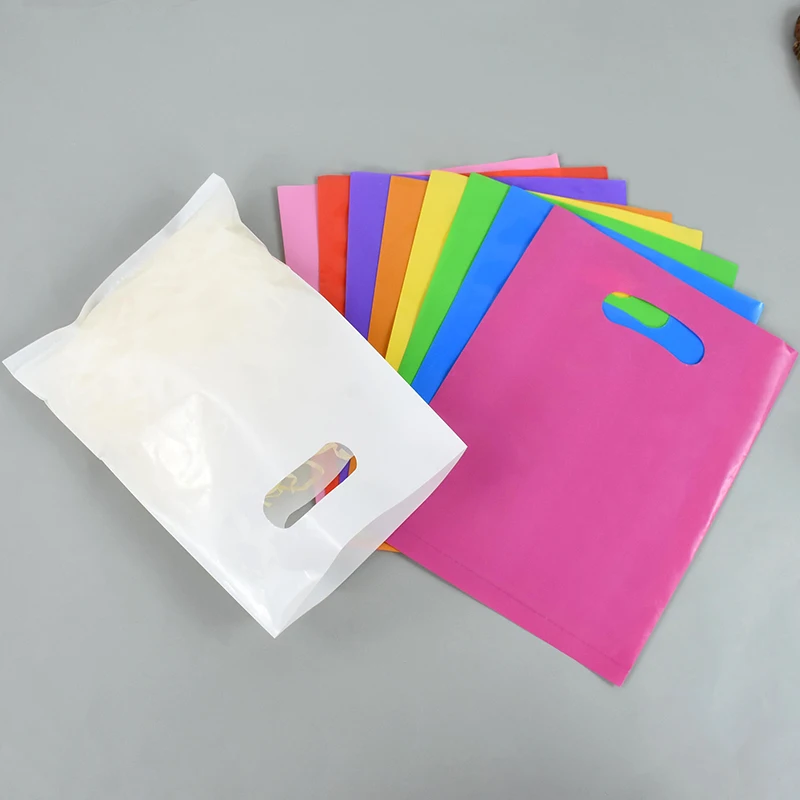 20x15cm Colorful Plastic Gift Bag Birthday Party Cookie Candy Jewelry Packaging Small Shopping Bags With Handles