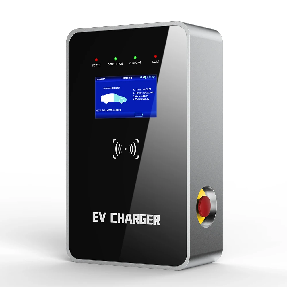 
22kw AC Type2 Ev Charger Wallbox Screen Display LCD Home Swipe card start And plug and charge station CE TUV OCPP1.6 