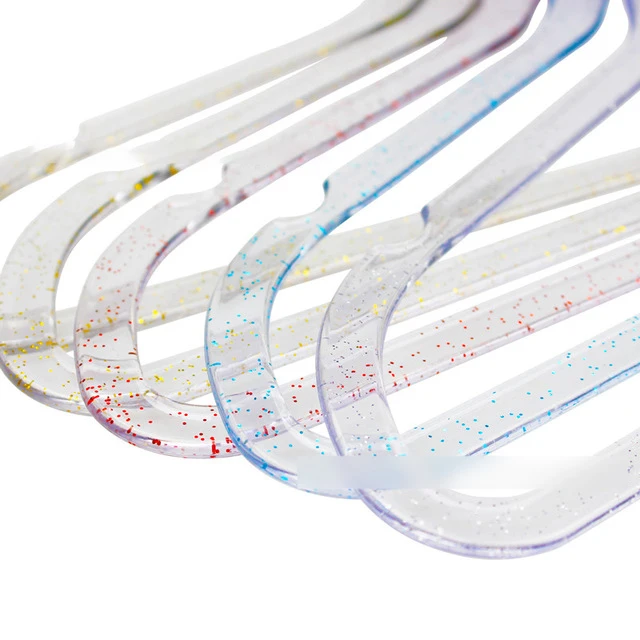 DS962 Custom Plastic Transparent Coat Hangers Non-Slip Space Saving Suit Hangers Glitter Acrylic Gold Powder Pearl Hanger