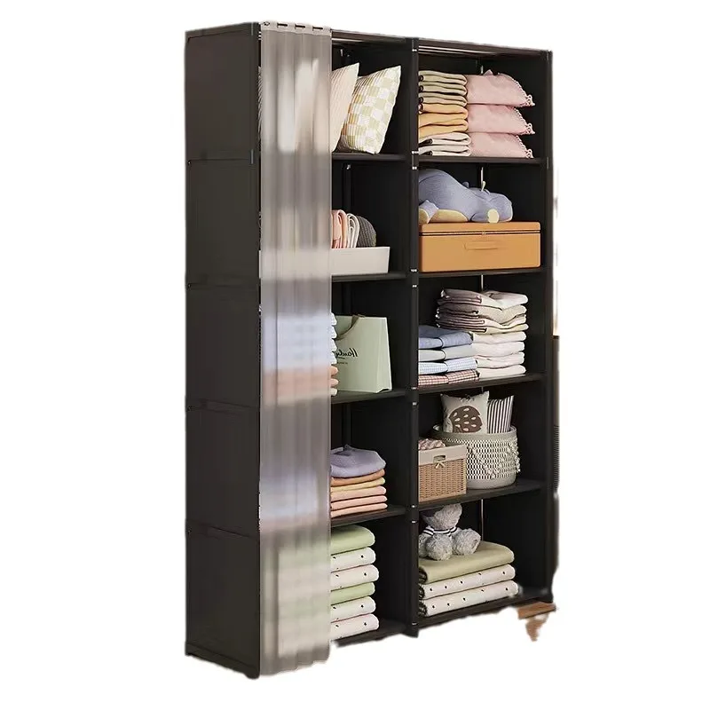 With curtain floor household multi-layer dustproof wardrobe under the balcony empty storage multi-functional bookcase wardrobe