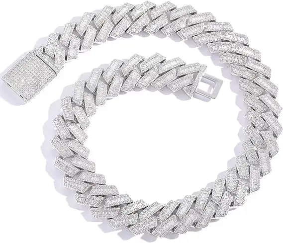 Cubin Chain HipHop 925 Sterling Silver Moissanite Diamond CZ Silver Jewelry Rapper Rhodium Plated Tennis Shape for Gift