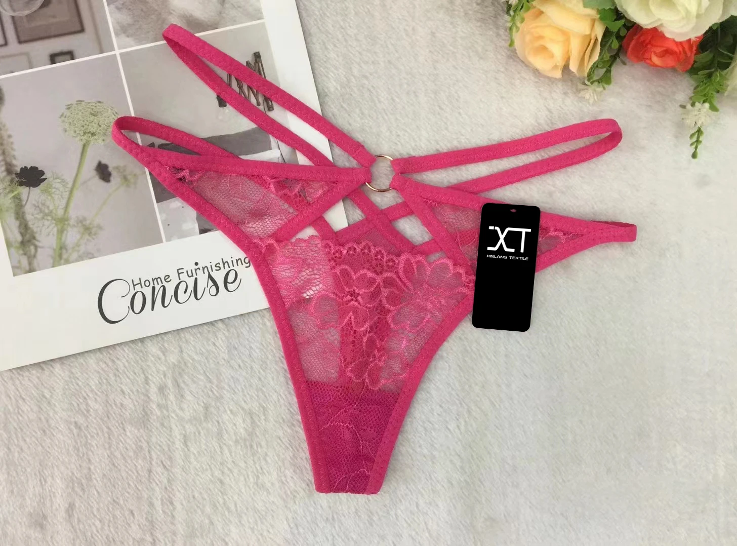 Wholesale thongs and g strings Lace flower lace ladies sexy underwear transparent women sexy string panties lace