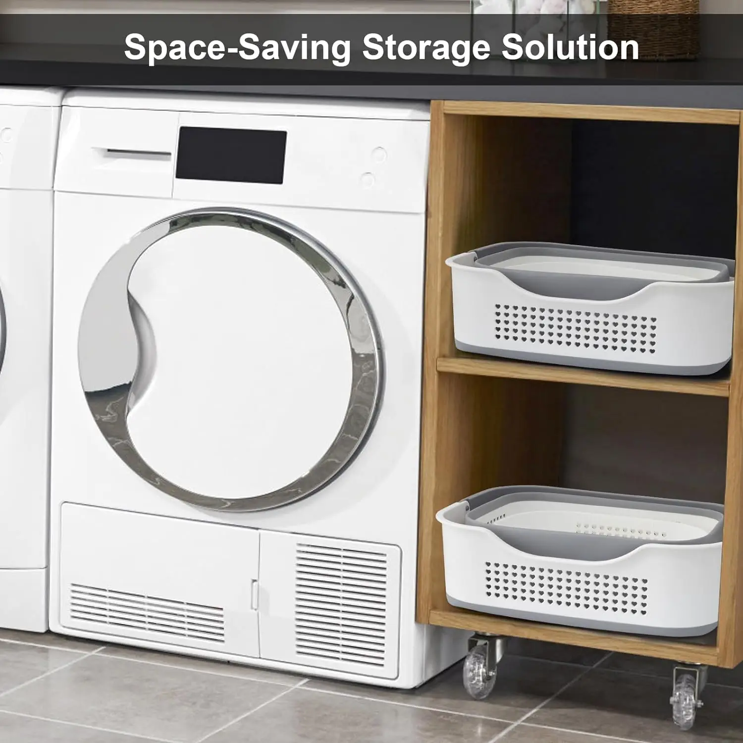 Foldable Laundry Basket with Handles Plastic Laundry Hamper with Small Storage Basket Brown