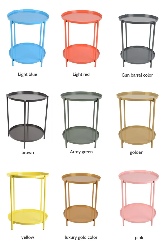 
Tray Metal End Table Round Side Sofa Table Gold Corner Coffee Snack Accent Table for Sofa Settee Bedroom Balcony and Office 