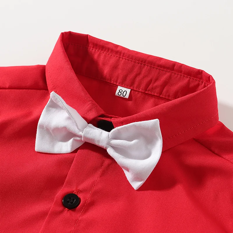 Red gentleman bow preppy style evening dress sets boutique summer boy party dress