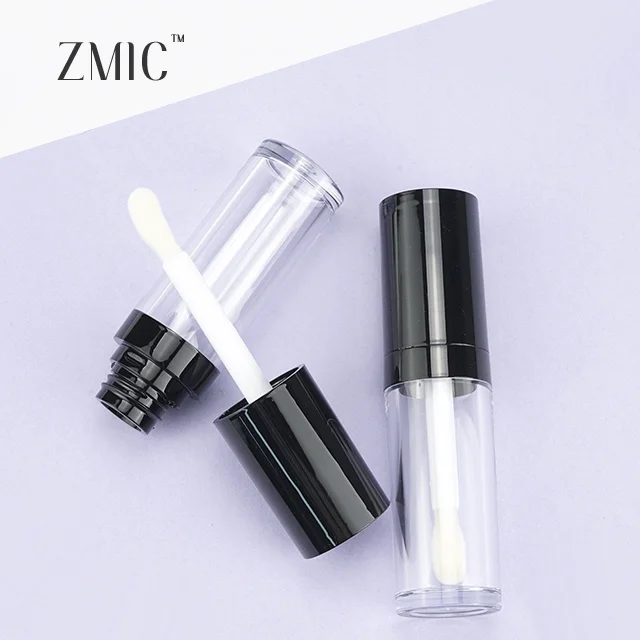 Lip oil tubes clear packaging base glossy black top round liquid foundation bottle with brush with big applicator empty big wand