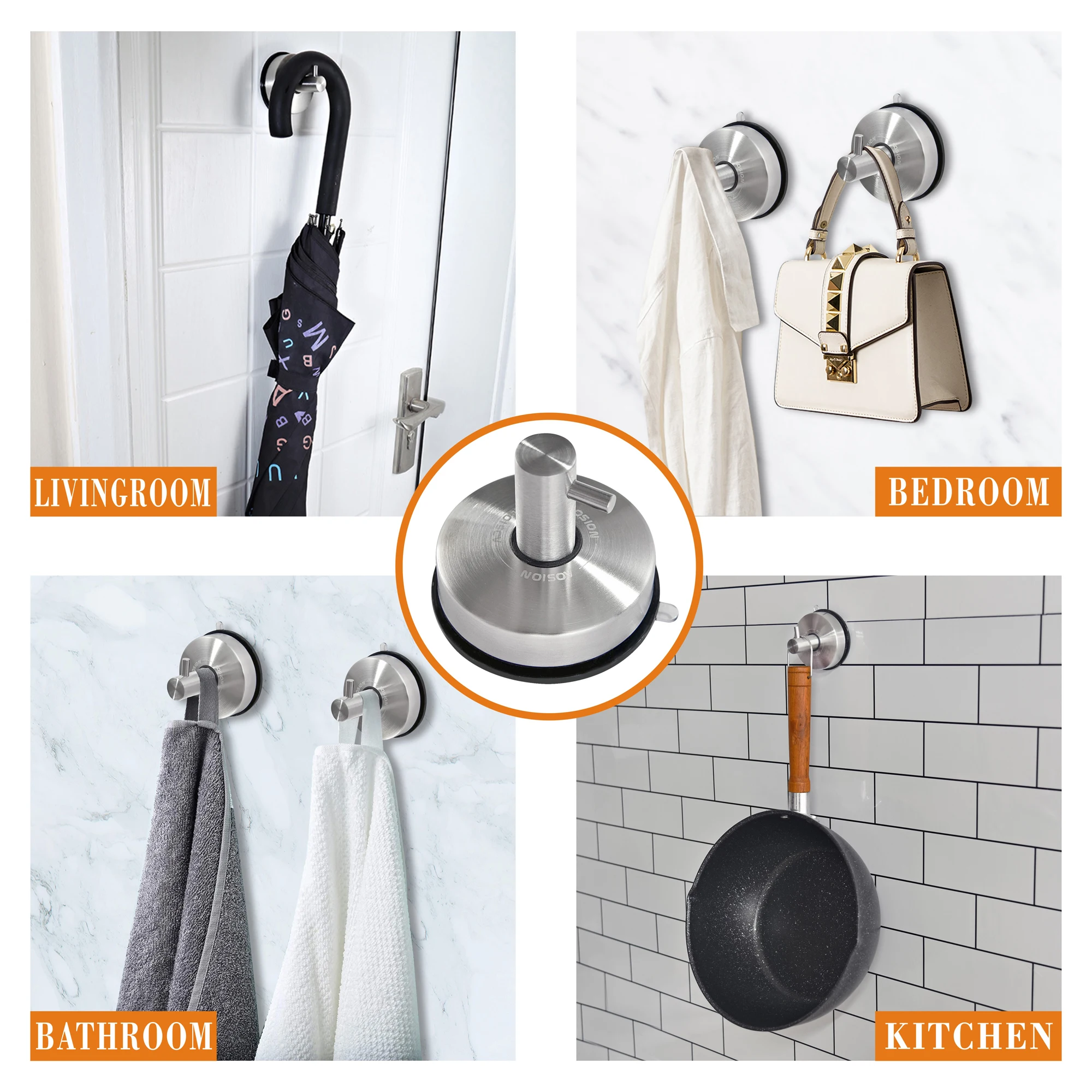 SUS 304 Stainless Steel Suction Cup Hooks for Bathroom,Kitchen,Bedroom