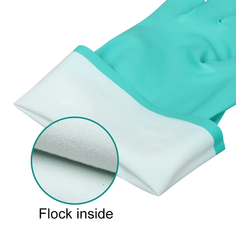 Reusable Super Flocklined Cleaning Green Mechanical Work Safety Hand Nitrile Chemical Resistant Garden Work Nitrile Gloves