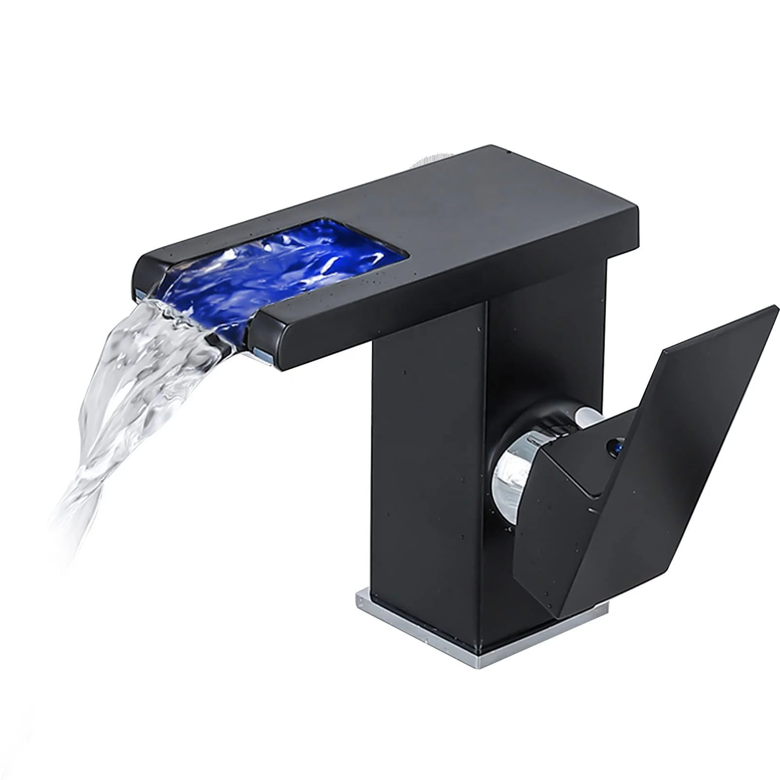 Bathroom faucet 3 color led lights waterfall spout hot and cold water mixer bathroom basin faucet