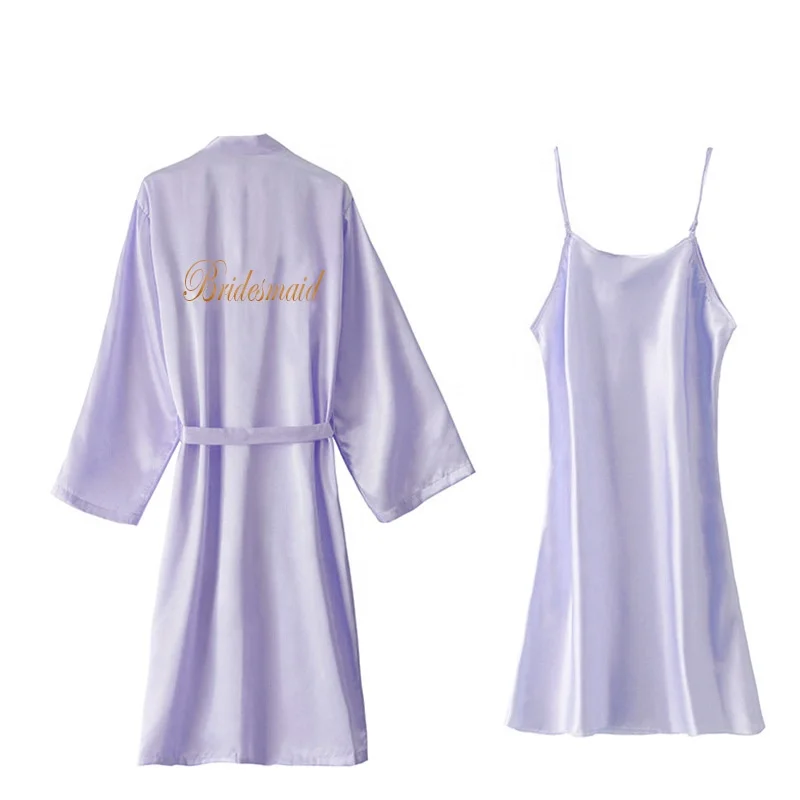 Small Minimum Order Wedding Party Morning Slip Dress Bridesmaid Printed Embroidery Women Bridal Satin Silk Robes Set