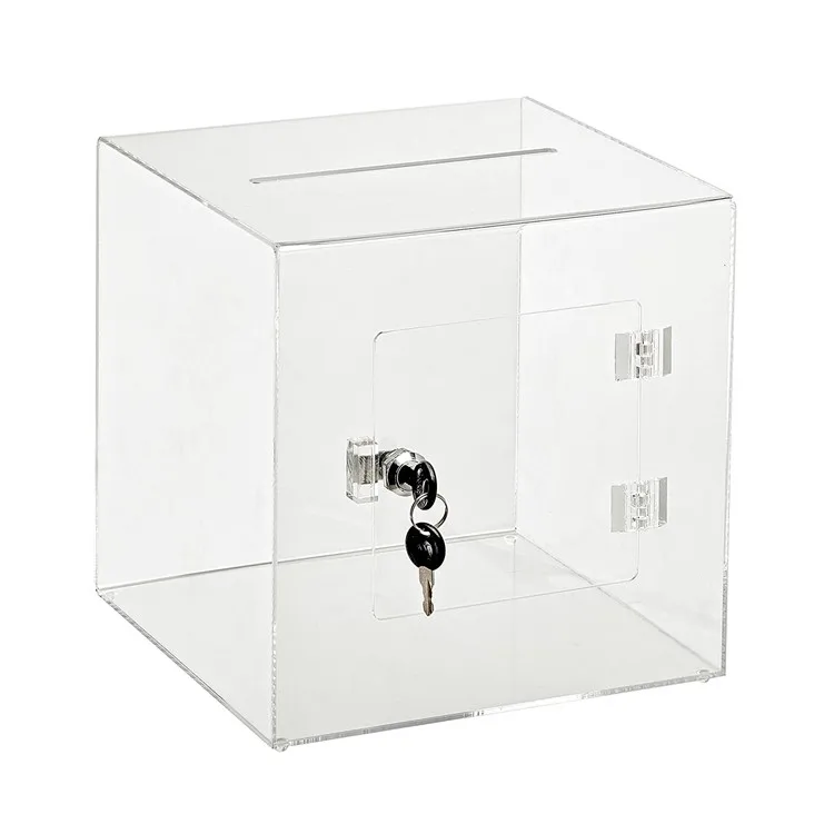 10x10 inch Durable Acrylic Ballot Donation Box with Easy Open Rear Door