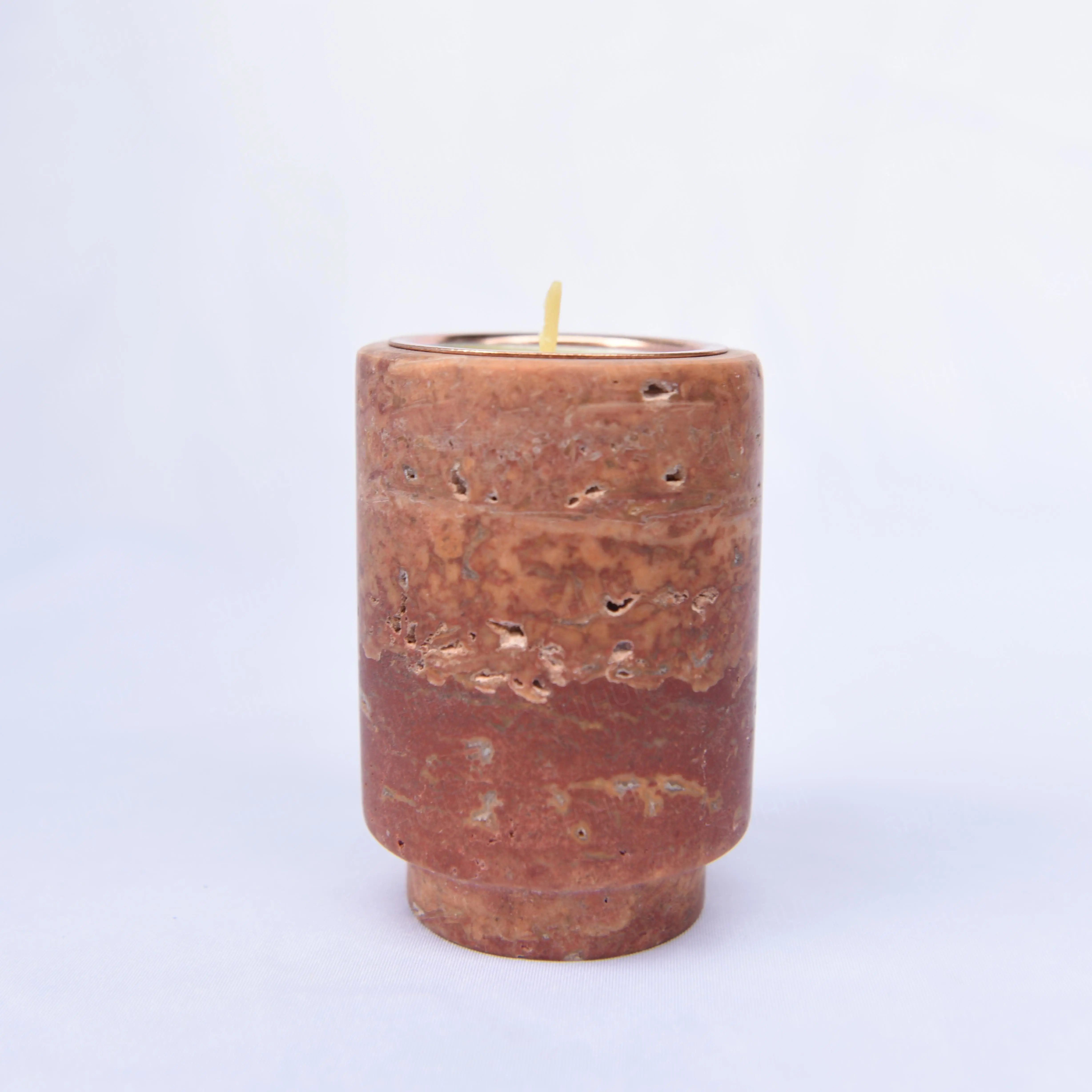 SHIHUI Natural Stone Candle Holders Luxury Red Travertine Marble Pillar Candle Holder