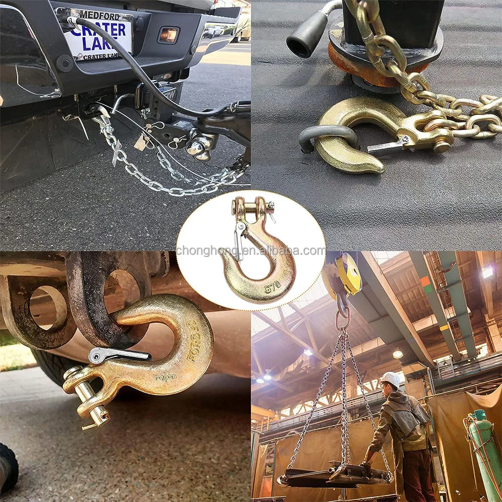 3/8 Inch Clevis Slip Hook, Heavy Duty Forged G70 Hook with Safety Latch, Clevis Rigging Tow Winch Trailer for Transport