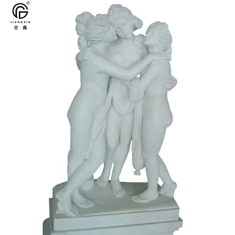 Hand carved Classical Nude Greek theThree Graces Marble Statue
