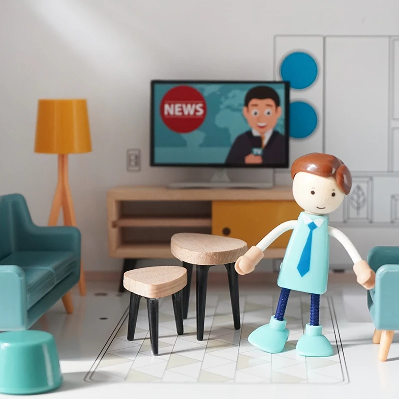 wooden toy DIY dollhouse with colorful dolls furniture children pretend play large doll house