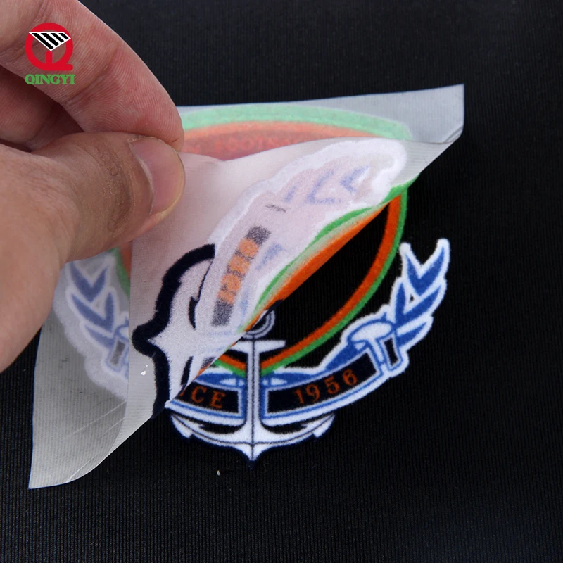cheap custom screen printed designs plastisol iron on clothing label sticker transfer printing 3d flock heat transfer for tshirt
