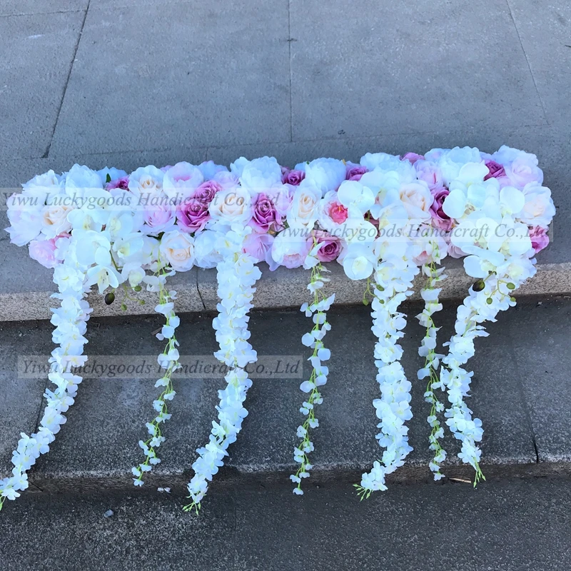 LFB879-2 100cm long light purple silk rose flower with orchids wedding floral garland party stairs flower runner decoration