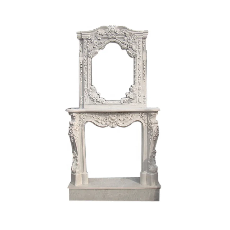 Villa Decoration White marble carving overmantel fireplace (62474282517)