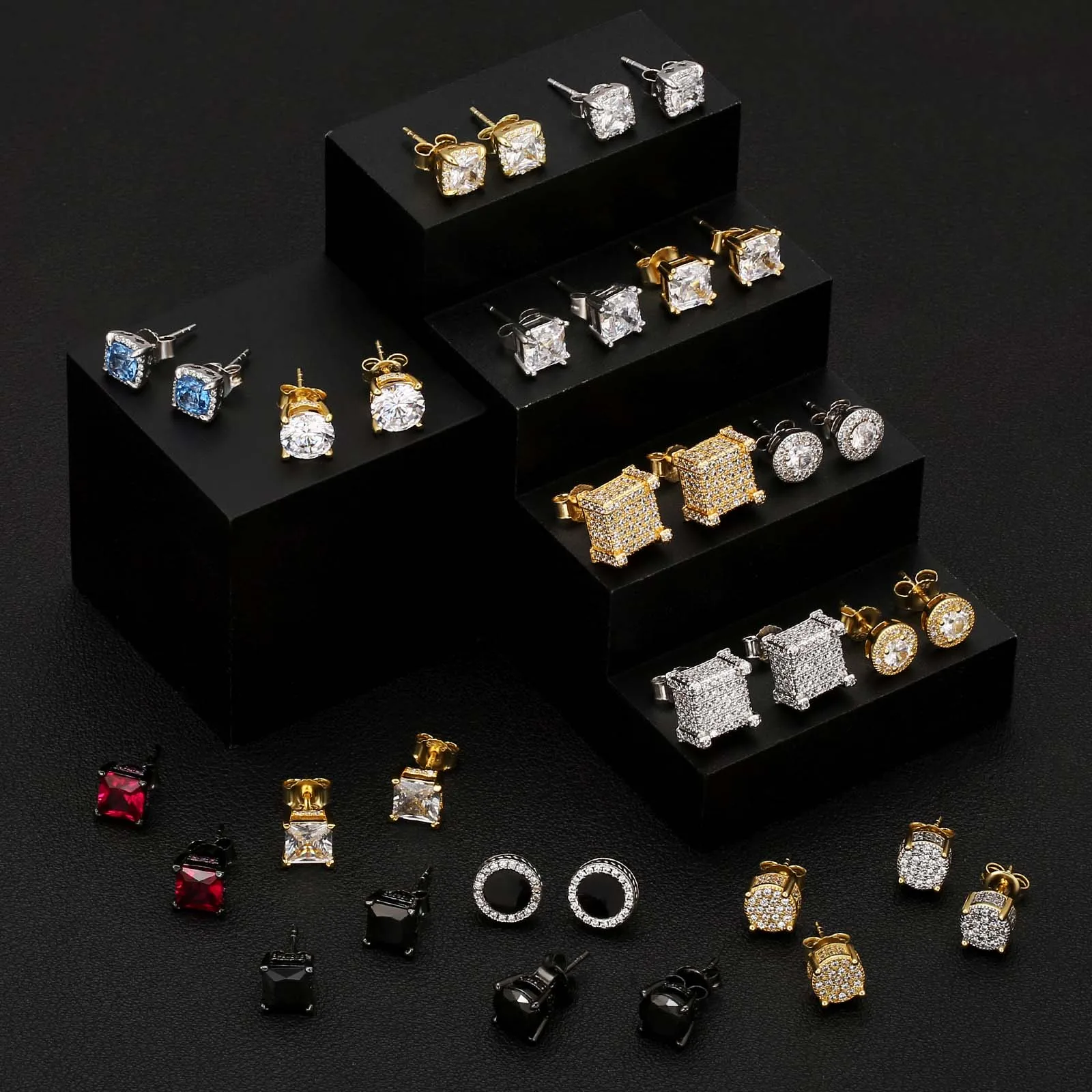 KRKC Wholesale Fashion Jewelry 14K Gold 925 Sterling Silver Hypoallergenic 5A CZ Men Earring Stud Earrings for Men Women