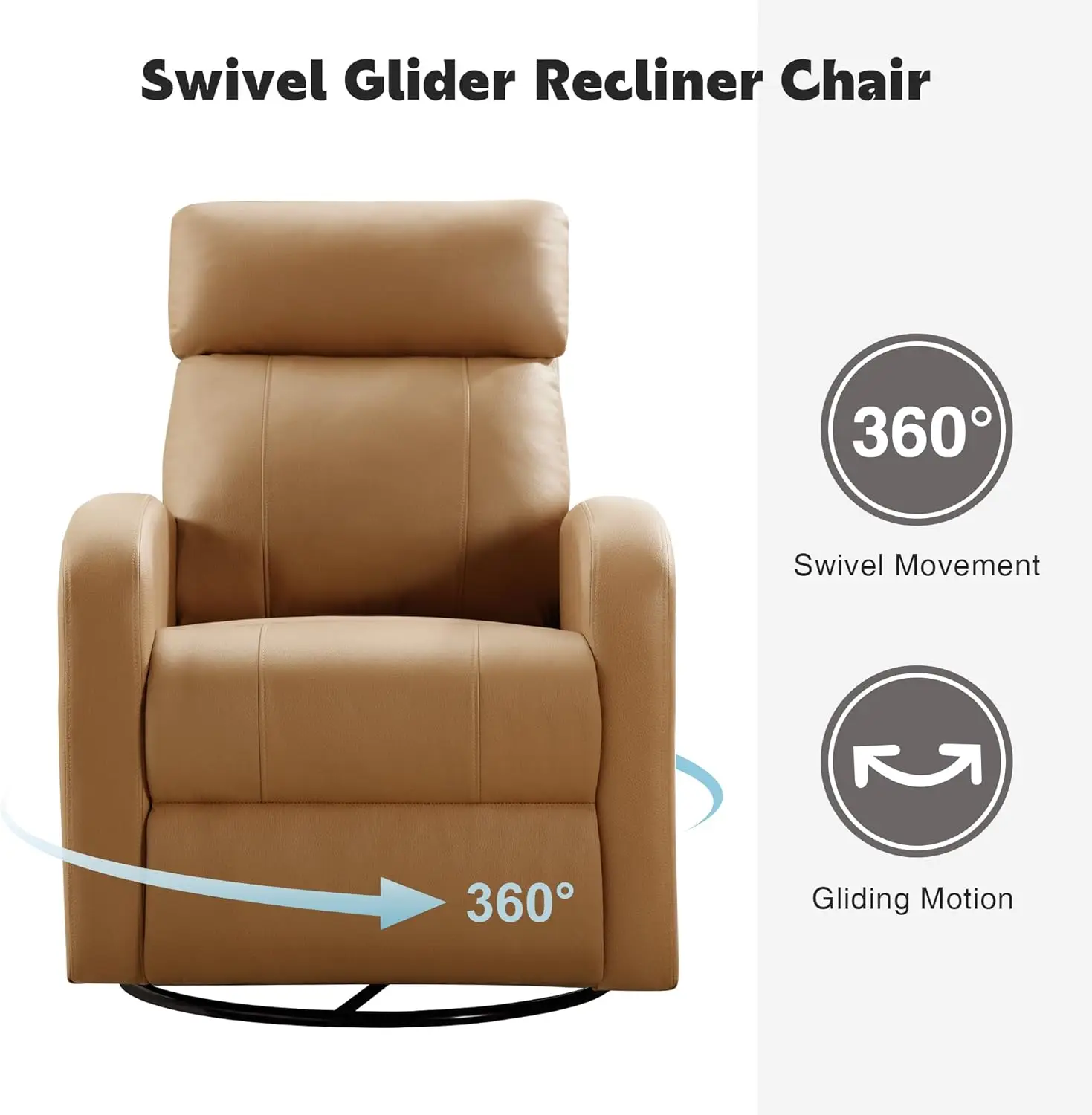 Swivel Rocker Recliner Chair, Manual Glider Rocking Recliner Chair, 360 Nursery Recliners Swivel Reclining Chair Pu Leather Wood