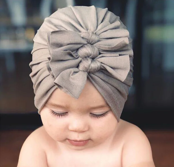 
Soft knitting cotton fabric 3 bow knot Indian baby turban hat 