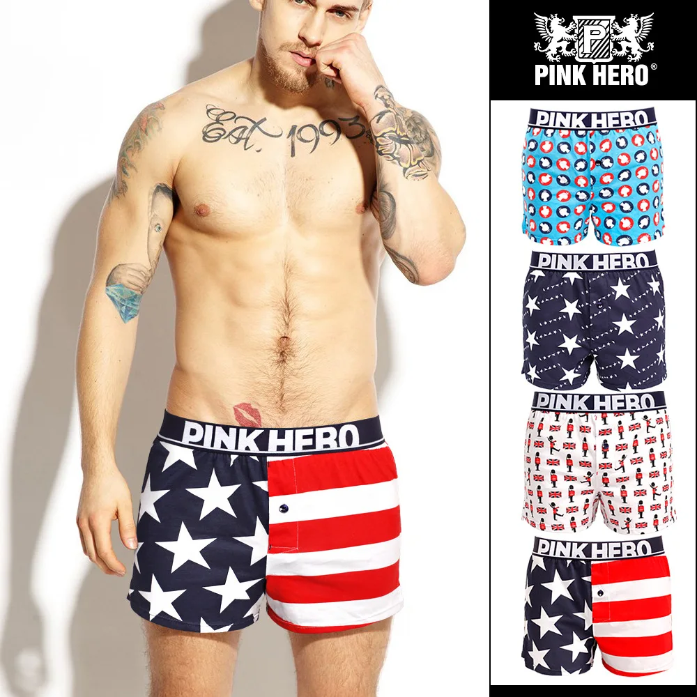 Whole Sale Open the door in front with the Stars and the Stripes printed Boxers Briefs 100%cotton Mens Supporter Underwear