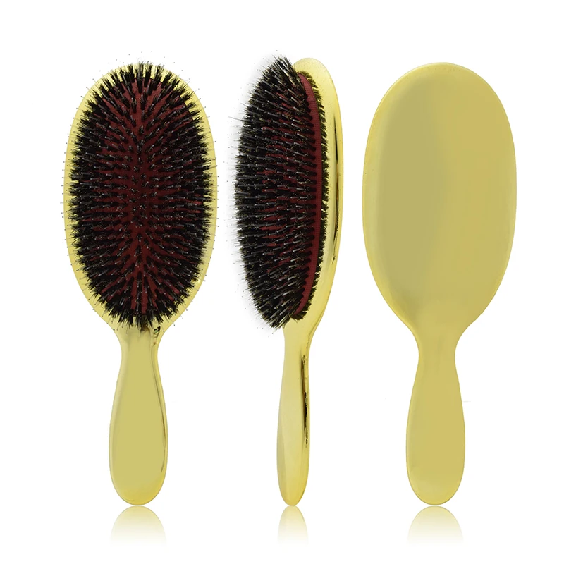 Large Flat Hairdressing Anti Static Massage Detangling Plastic Handle Nylon Boar Bristles Hair Paddle Brush