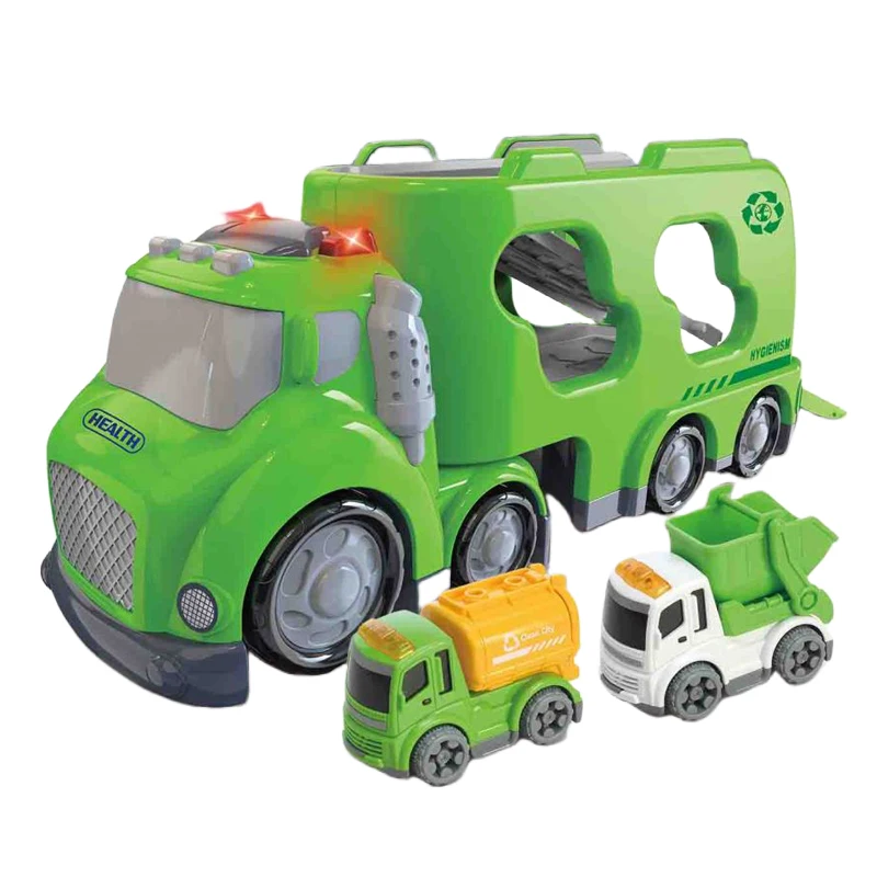 New Plastic cartoon toy fire trucks with light sound slide friction tractor-trailer set kids trailer toys for kids