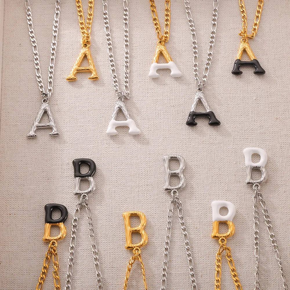 2024 New Simple Tarnish Free 18k Pvd Gold Plated A-Z Letter Pendant Necklace 316L Stainless Steel Letter Necklace For Women
