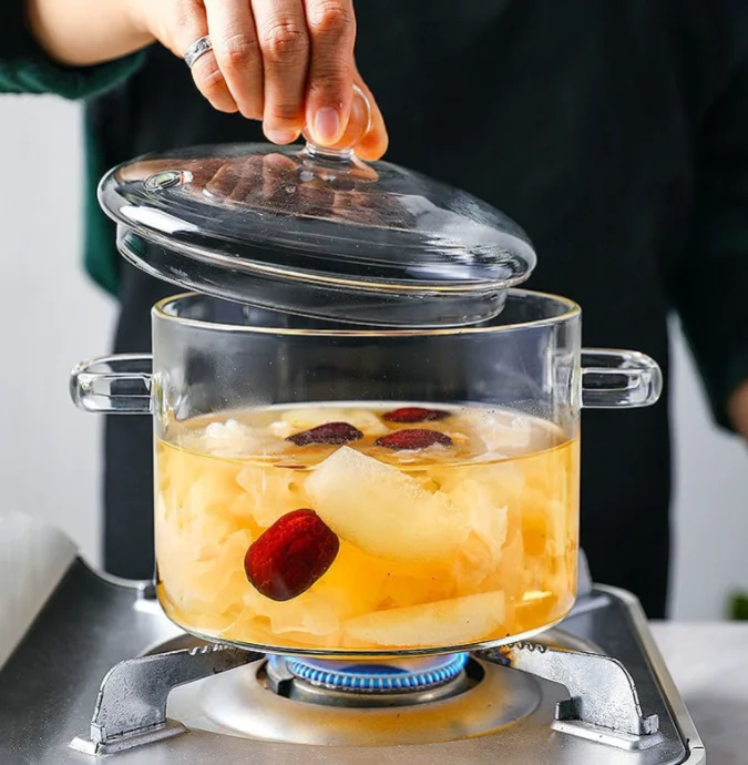 Heat directly Handmade kitchen cooking  pot glass pan