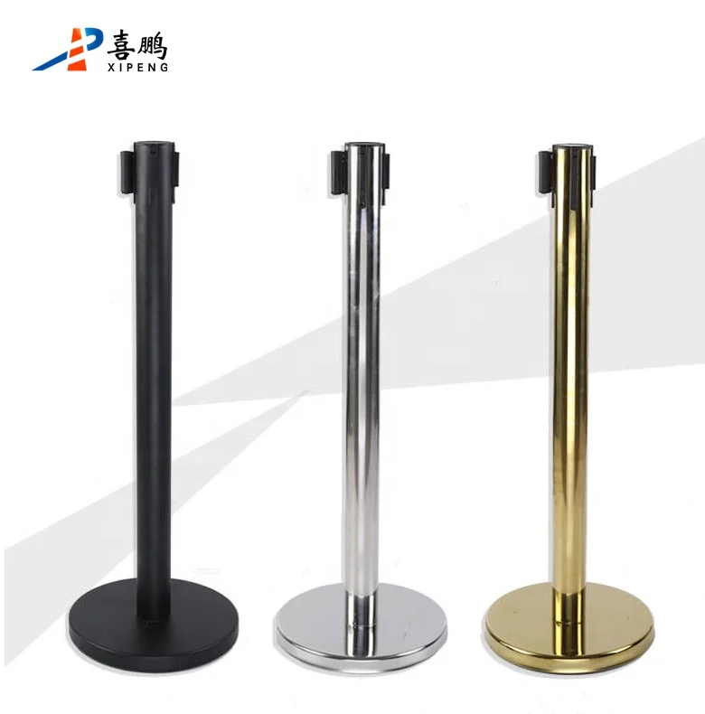 Polished Stainless Steel crowd control stanchion with 5m retractable belt Barrier