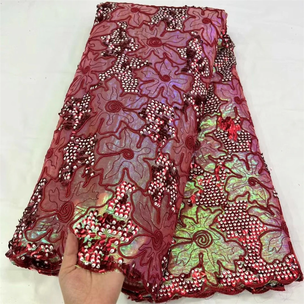 Very high quality embroidered lace gold Organza gauze gauze latest wholesale prices 5 yards Nigeria fabric