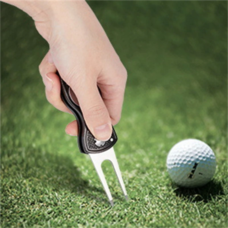 Hot Selling Custom Logo Bulk Stock Colorful Magnetic Pop Up Button Folding Golf Ball Divot Repair Tool with Ball Marker