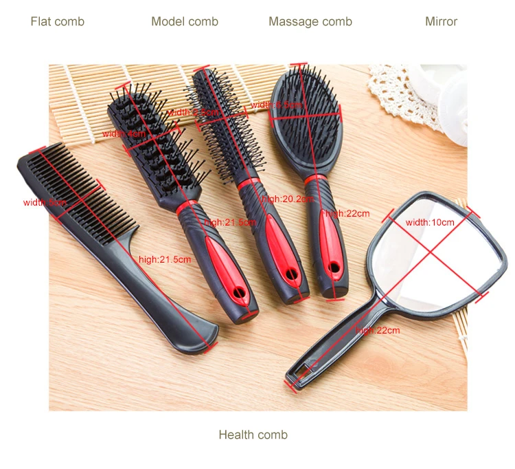 Mirror Round Comb Combination Complete Set of 5-Piece Styling Comb Set Home Air Large Roll Male and Female Hair Combs Set