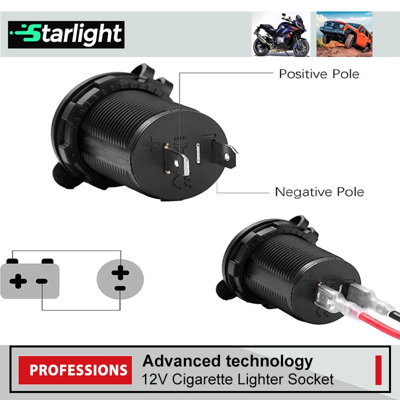 Car Cigarette Lighter Socket DC 12V, Waterproof Power Outlet Adapter Replacement with Panel for Marine Motorcycle Boat Truck