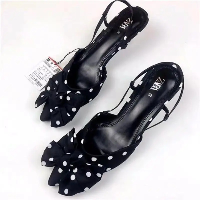 New Arrival Point Toe Casual Bow and Polka dot pattern High Heel Sandals Women